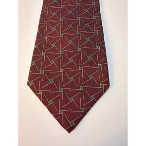 Polo Ralph Lauren Tie Burgundy Green Geometric Silk Saks Fifth Avenue Vintage
